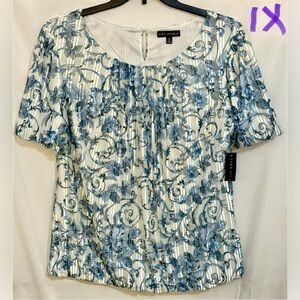 Sara Michelle White and Blue Floral Blouse